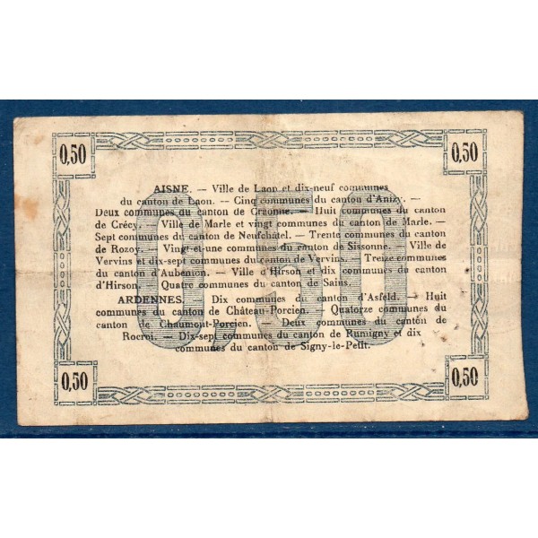Bon régional Aisne et Ardennes (Laon) 50 centimes, TB, 19.9.1915 Pirot 02-1301 Billet