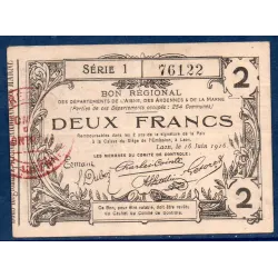 Bon régional Aisne, Ardennes et Marne (Laon) 2 francs, TTB, 16.6.1916 Pirot 02-1310 Billet