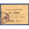 Bon municipal Bergues-sur-Sambre 1 franc, TTB, 9.6.1915 Pirot 02-210 Billet
