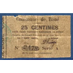 Bon municipal Boué 25 centimes, TB, 4.6.1915 Pirot 02-309 Billet