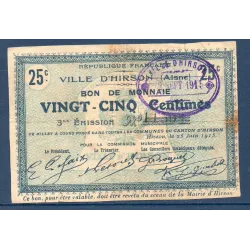 Bon ville Hirson 25 centimes, B, 25.6.1915 Pirot 02-1180 Billet