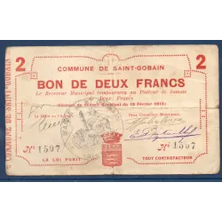 Bon municipal Saint Gobain 2 francs, TB, 13.2.1915 Pirot 02-1997 Billet