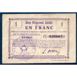 Bon régional unifié Nauroy 1 franc, TB, ND Pirot 02-1638c Billet