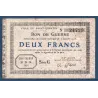 Bon de Guerre Saint-Quentin 2 francs, TB, 3.1.1916 Pirot 02-2083 Billet
