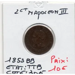 2 centimes Napoléon III tête nue 1853 BB Strasbourg TTB