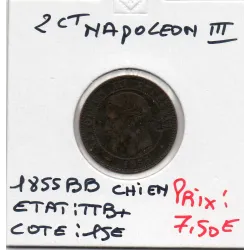 2 centimes Napoléon III tête nue 1855 BB chien Strasbourg TTB+
