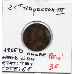 2 centimes Napoléon III tête nue 1855 Grand D Ancre grand Lion TB+