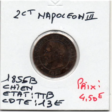 2 centimes Napoléon III tête nue 1855 B Chien Rouen TTB