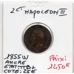 2 centimes Napoléon III tête nue 1855 W ancre Lille TTB+