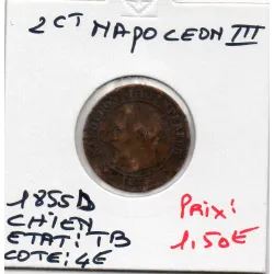 2 centimes Napoléon III tête nue 1855 B Chien Rouen TB