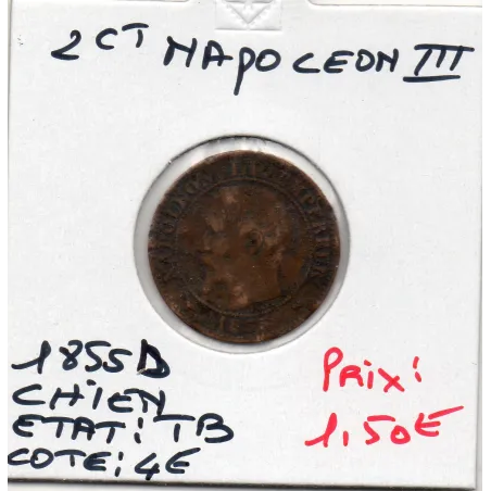 2 centimes Napoléon III tête nue 1855 B Chien Rouen TB
