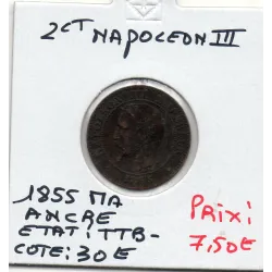 2 centimes Napoléon III tête nue 1855 MA ancre Marseille TTB-, France pièce de monnaie