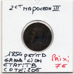 2 centimes Napoléon III tête nue 1854 petit D grand lion Lyon TB