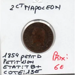 2 centimes Napoléon III tête nue 1854 petit D petit lion Lyon TB+