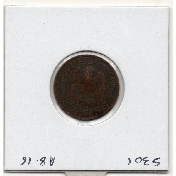 2 centimes Napoléon III tête nue 1854 petit D petit lion Lyon TB+