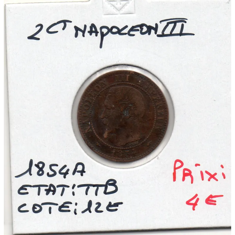 2 centimes Napoléon III tête nue 1854 A Paris TTB, France pièce de monnaie 2 centimes Napoléon III tête nue 1854 A Paris TTB, France pièce de monnaie