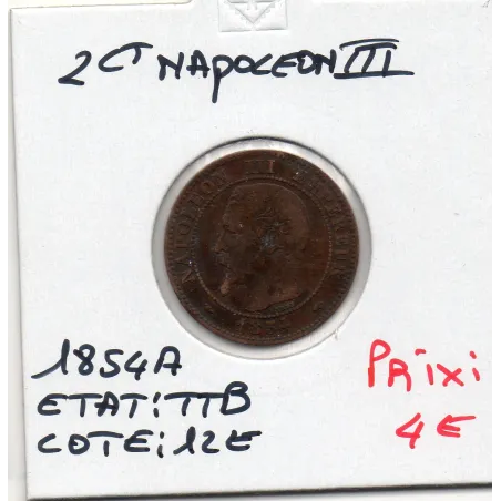 2 centimes Napoléon III tête nue 1854 A Paris TTB, France pièce de monnaie