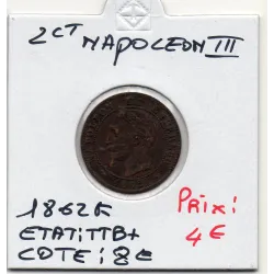 2 centimes Napoléon III tête laurée 1862 K Bordeaux TTB+