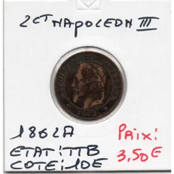 2 centimes Napoléon III tête laurée 1862 A Paris TTB