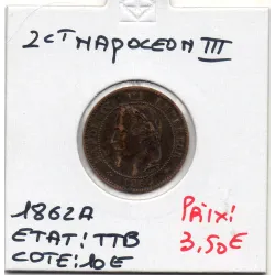 2 centimes Napoléon III tête laurée 1862 A Paris TTB