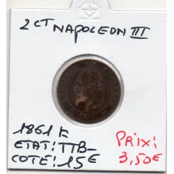 2 centimes Napoléon III tête laurée 1861 K Bordeaux TTB-