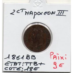 2 centimes Napoléon III tête laurée 1861 BB Strasbourg TTB+
