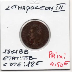 2 centimes Napoléon III tête laurée 1861 BB Strasbourg TTB-