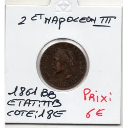 2 centimes Napoléon III tête laurée 1861 BB Strasbourg TTB