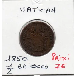 Vatican 1/2 Baiocchi 1850 R Rome TTB-, KM.1355 Pius Pie IX