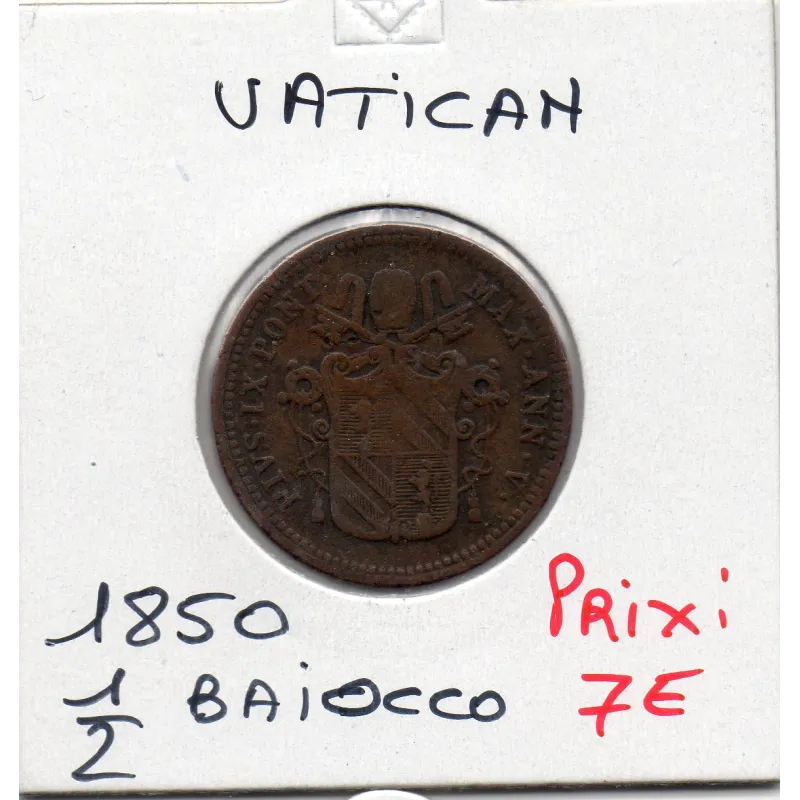 Vatican 1/2 Baiocchi 1850 R Rome TTB-, KM.1355 Pius Pie IX