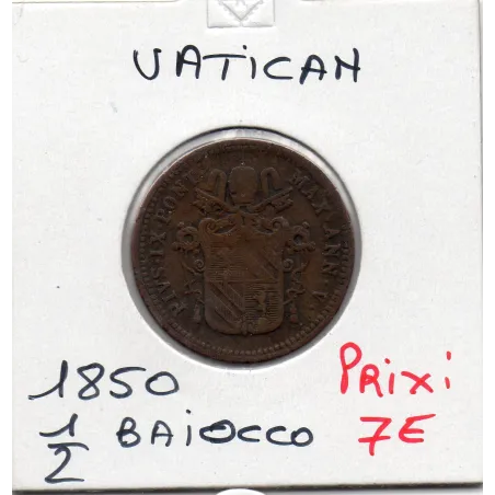 Vatican 1/2 Baiocchi 1850 R Rome TTB-, KM.1355 Pius Pie IX