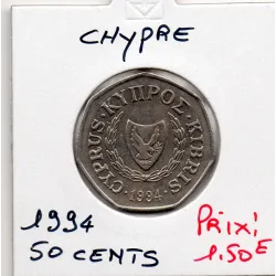 Chypre 50 cents 1994 Sup, KM.66 Europe et le taureau
