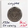 Chypre 50 cents 1994 Sup, KM.66 Europe et le taureau