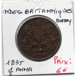 Inde Britannique 1/2 anna 1835 TB, KM 447 pièce de monnaie