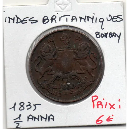Inde Britannique 1/2 anna 1835 TB, KM 447 pièce de monnaie