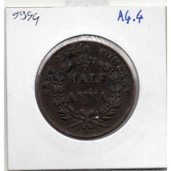 Inde Britannique 1/2 anna 1835 TB, KM 447 pièce de monnaie
