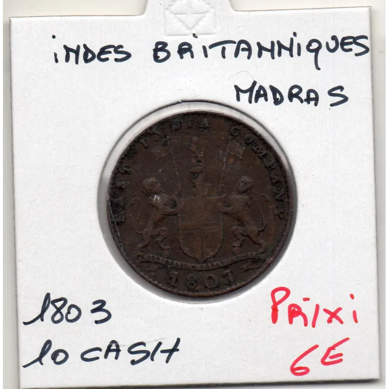 Inde Britannique Madras 10 cash 1803 TTB, KM 320 East India Company Inde Britannique Madras 10 cash 1803 TTB, KM 320 East India Company