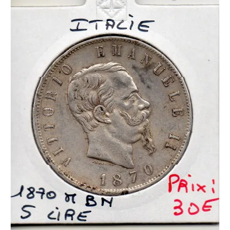 Italie 5 Lire 1870 M BN TTB,  KM.8 VITTORIO EMANUELE