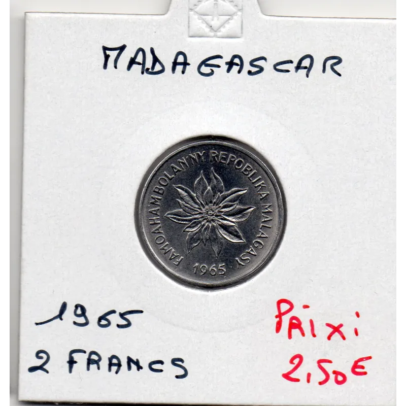 Madagascar 2 francs 1965 Spl, KM.9 Zebu et Poinsettia