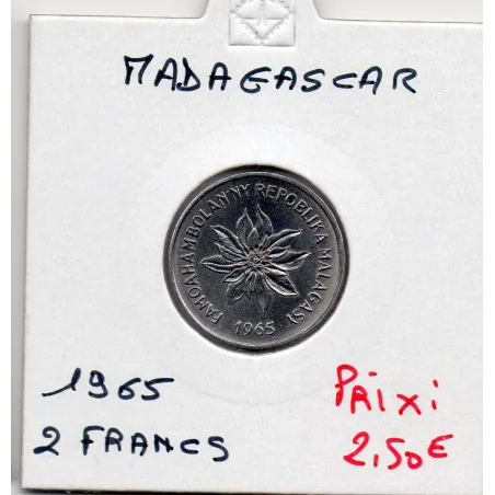 Madagascar 2 francs 1965 Spl, KM.9 Zebu et Poinsettia