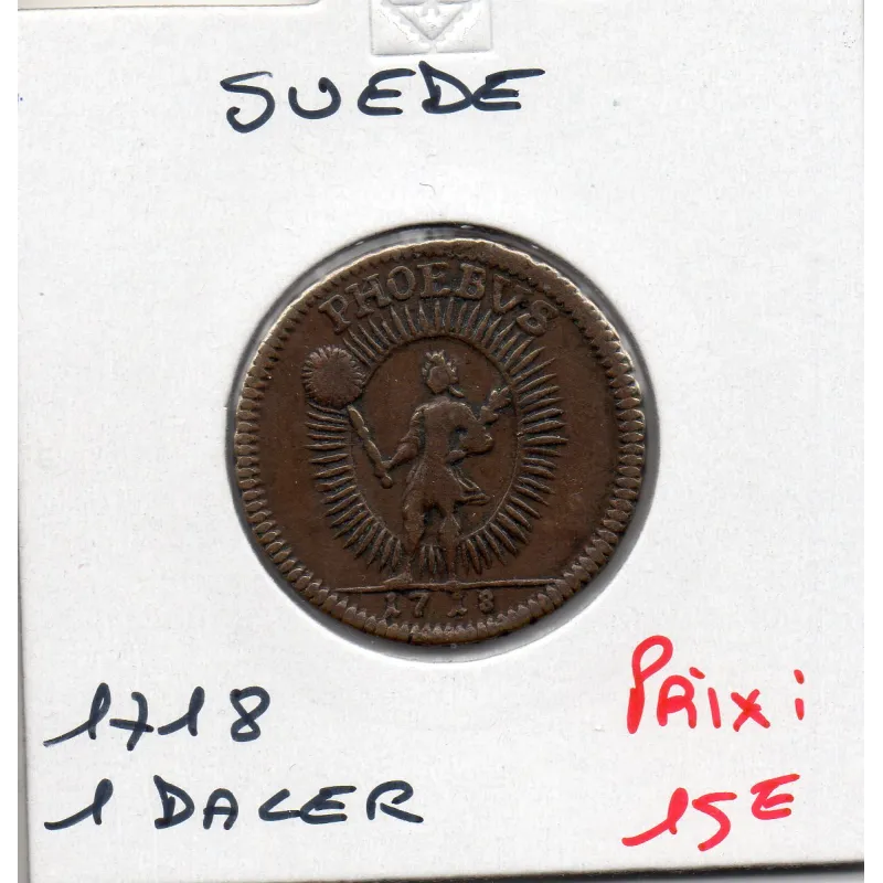 Suède 1 daler 1718 SM TTB, KM.359 PHOEBVS Karl XII Suède 1 daler 1718 SM TTB, KM.359 PHOEBVS Karl XII