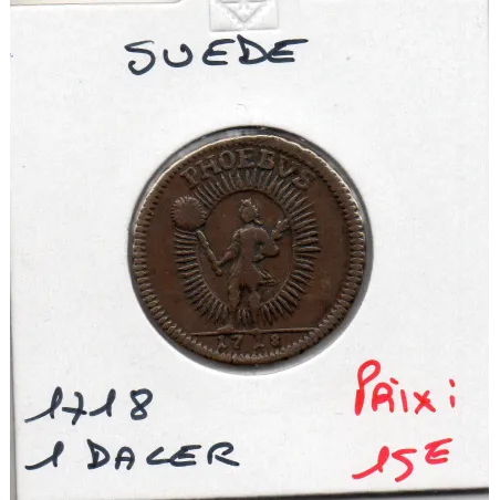Suède 1 daler 1718 SM TTB, KM.359 PHOEBVS Karl XII