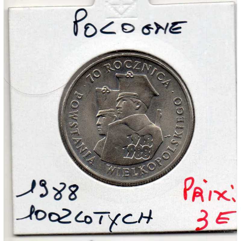 Pologne 100 Zlotych 1988 Spl, KM.Y182 insurrection de Wielkopolska Pologne 100 Zlotych 1988 Spl, KM.Y182 insurrection de Wielkopolska
