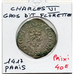 Gros Florette Charles VI Paris (1417) point sous initiale