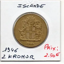 Islande 2 Kronur 1946 TTB, KM.13 Armoirie