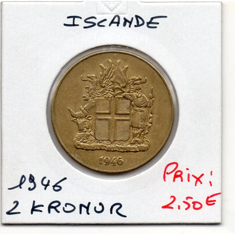 Islande 2 Kronur 1946 TTB, KM.13 Armoirie