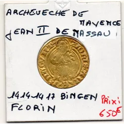 Archeveché Mayence 1 florin 1414-1417 Bingen TTB Jean II de Nassau