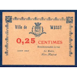 Bon ville Wassy 25 centimes, Spl, 8.1917 Pirot 52-54 Billet