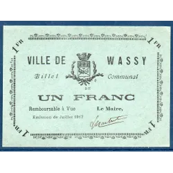 Bon ville Wassy 1 franc, Spl, 7.1917 Pirot 52-53 Billet
