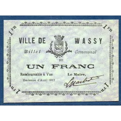 Bon ville Wassy 1 franc, Spl, 4.1917 Pirot 52-51 Billet